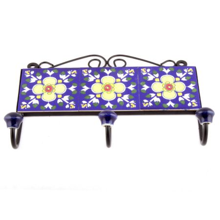 Navy Blue And Yellow Floral Ceramic Tiles Hooks Online